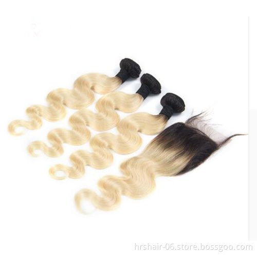 1B 613 Blonde Body Wave hair bundles Brazilian Human Hair Extension With Lace Closure